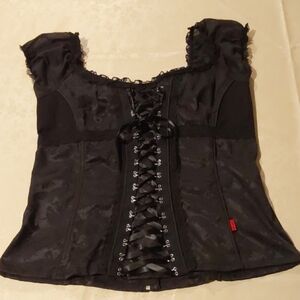 Tripp NYC Black Lace-Up Puff Sleeve Bandeau. XL